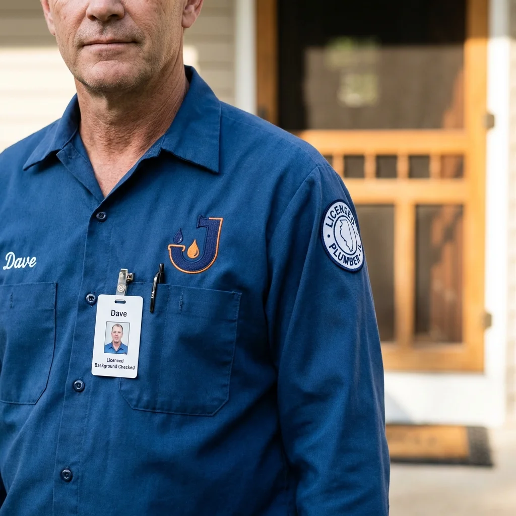 Licensed plumber showing ID badge in Vernonia, OR